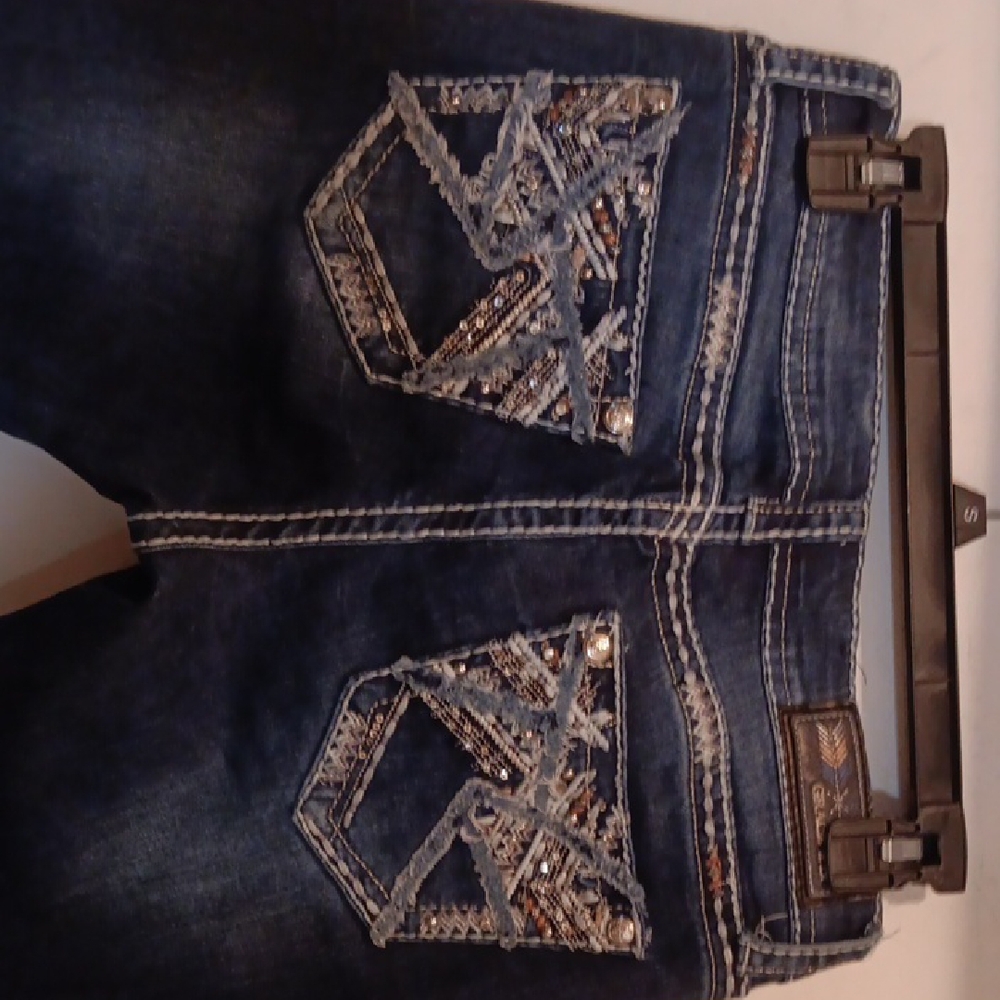Grace in LA Dark Blue Embellished Boot Cut Jeans